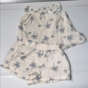 Toddler Girl Cream Palm-Print Elastic Waist Shorts